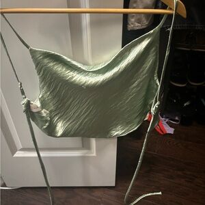 Green silk backless tie tank top